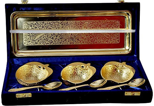 JAIPUR ACE Gold Plated Apple Shaped Brass Bowls and Tray Set – 7-Piece Luxury Gift Set with Intricate Craftsmanship, Perfect for Festive Gifting, Serving Dry Fruits, Sweets & Decor Display