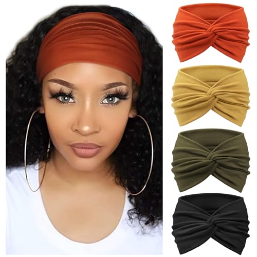 Image of DRESHOW 4 Pack Turban Headbands for Women Wide Vintage Head Wraps Knotted Cute Hair Band Accessories