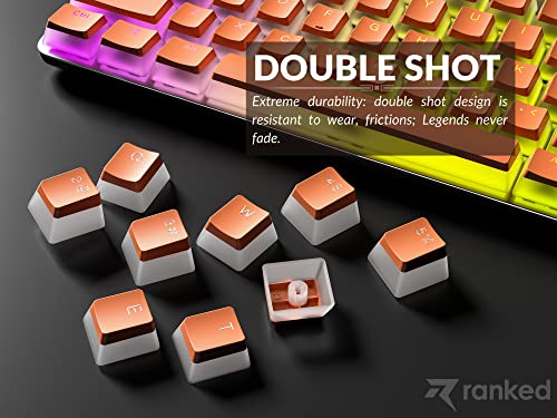 Image of Ranked Pudding PBT Keycaps | 112 Double Shot Translucent Design ANSI USA and ISO | OEM Profile for RGB Mechanical Gaming Keyboard (Orange)