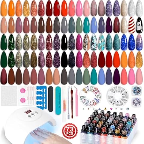 Lavender Violets 73 Pcs Gel Nail Polish Kit with U V Light, 45 Colors with Nail Primer,Base,Matte & Glossy Top Coat Builder Nail Glue Soak Off Nail tech Supplies Manicure Tools Gifts for Women LA06 Cover