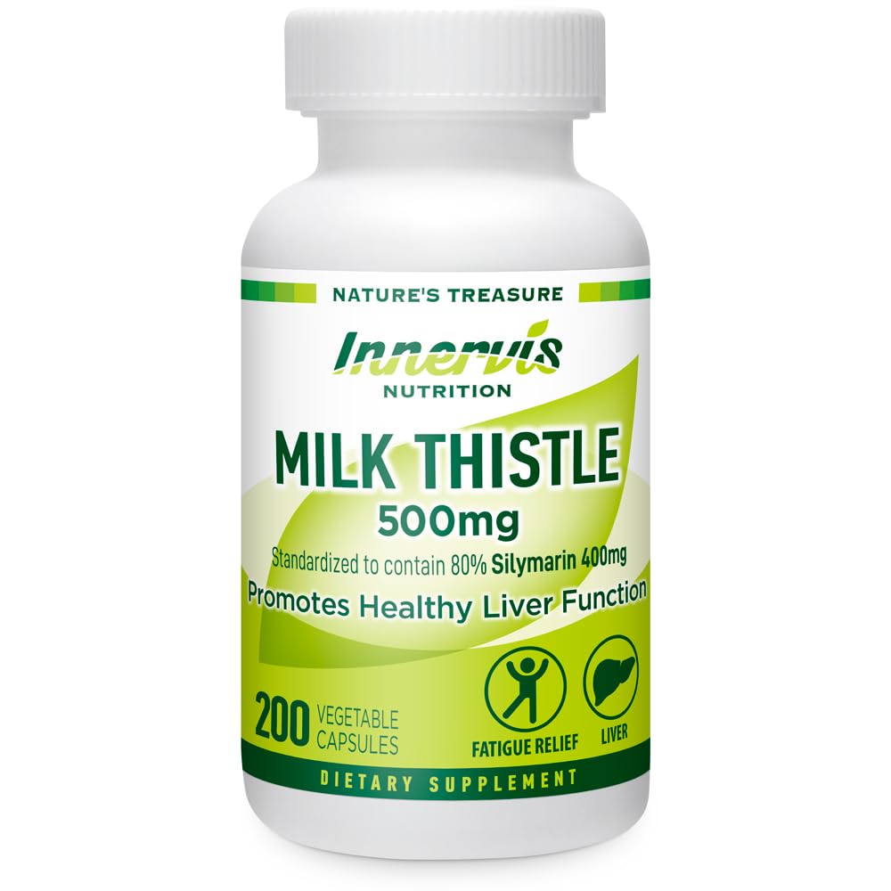 Milk Thistle 500mg – Liver Support & Detox, 400mg Silymarin, Extra Strength, 200 Veg Capsules