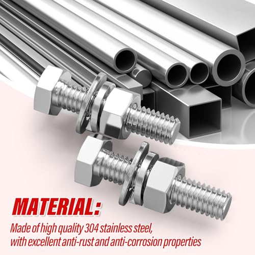 Image of 10PCS 1 /2-13 x 2 304 Stainless Steel External Hex Bolt, Fully Threaded Bolt with Nut Flat & Lock Washers and Spanner