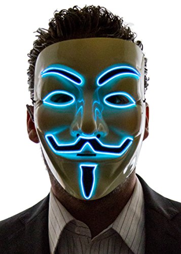 NEON NIGHTLIFE Light Up V for Vendetta Anonymous LED mask, Guy Fawkes Mask, One Size, Blue