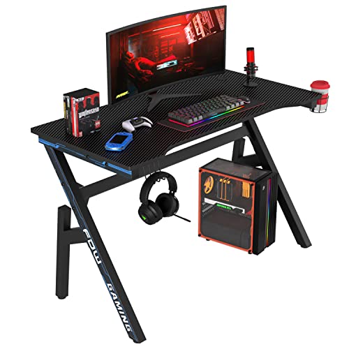 Bestoffice Gaming Desk Computer Desk 47"X 23" Home Office Desk Extra Large Modern Ergonomic Black Pc Carbon Fiber Table Gamer Workstation With Cup Holder Headphone Hook,Blue #TOP9