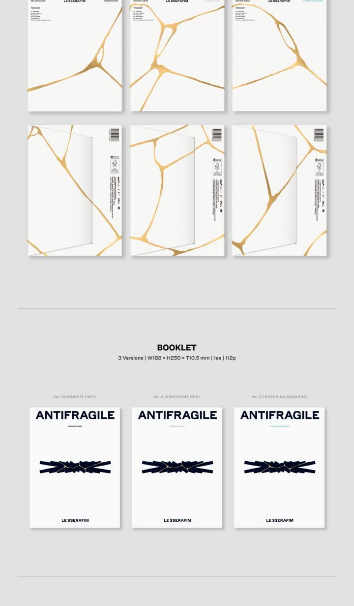 DREAMUS LE SSERAFIM ANTIFRAGILE 2° Mini Album CD+Poster pieghevole su confezione+Libretto Fotocarda+Cartolina+Adesivo+Antifragile Sticker+Tracking (SET (Vol.1+Vol.2+Vol.3))