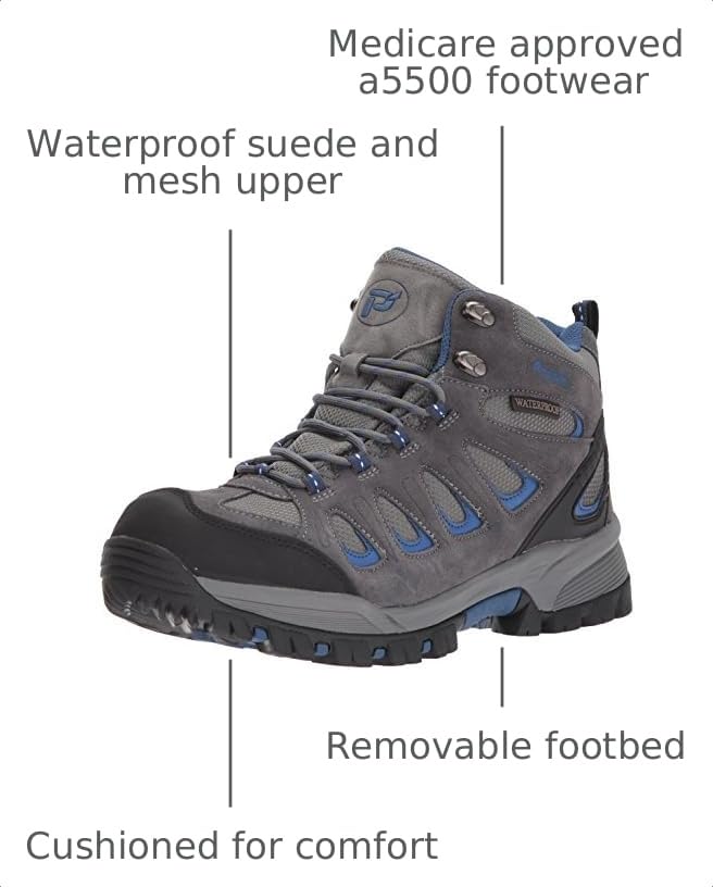 Image of Propet Mens Ridge Walker Cap Toe Hiking Casual Boots Ankle - Black, Grey