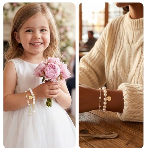 Fizzlup 2Pcs Pearl And Gold Initial Bracelet Set,Dainty Pearls Bracelets Jewelry for Women Wedding Prom Trendy Crystal Charm Cuff Stack Bead Linkbracelet Personalized Gift Stuff Letter D by Fizzlup - Used condition - Image 7