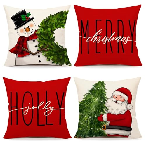 Simpkeely Red Christmas Pillow Covers Set of 4, Festive Farmhouse Christmas Decor