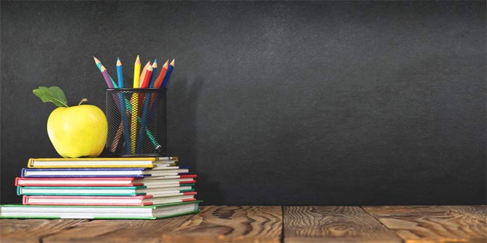 AOFOTO 15x8ft Classroom Chalkboard Back to School Backdrop Pencils Vase Stack of Books on Wooden Board Blackboard Background for Photography Kid Baby Portrait Photo Shoot Studio Props Vinyl