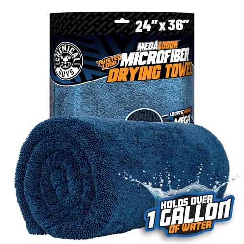 Chemical Guys Megalodon Microfiber Drying Towel with Twisted Loop Technology, Super Plush Absorbent 24' x 36' Microfiber Towel for Cars, Trucks, SUVs, RVs, and More, Extra Large Dark Blue Drying Cloth