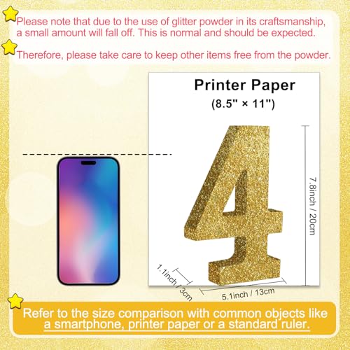Image of TONIFUL 7.8 Inch Gold Glitter Number 4 Wooden Table Centerpieces Birthday Party Decorations,Shining Golden Digital 4 for Birthday Decorations,New Year,Graduation Decoration,Anniversary,Prop (1 Pack)