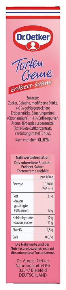 Dr. Oetker Erdbeer-Sahne Tortencreme, 11 x 113 g, Cremepulver für Tortencreme mit gefriergetrockneten Erdbeerstücken und Erdbeerpulver, gelingsichere Zubereitung von Tortenkreationen