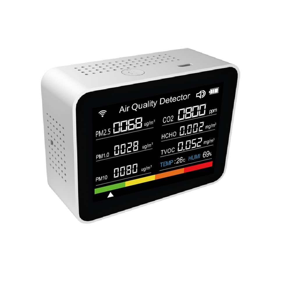 YWBL-WH Monitor de Calidad del Aire 13 en 1, Detector Inteligente de CO2 WiFi con Monitor de Temperatura y Humedad para el Hogar, Oficina y Escuela (Black)