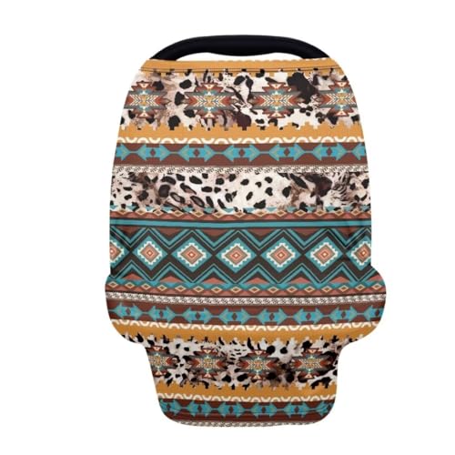 Image of Coldinair Tribal Aztec Cow Stretchy Baby Car Seat Covers for Boys Girls,Soft and Comfortable,Multiuse for Nursing Breastfeeding Covers,Shopping Cart /High Chair /Stroller Covers,Scarff