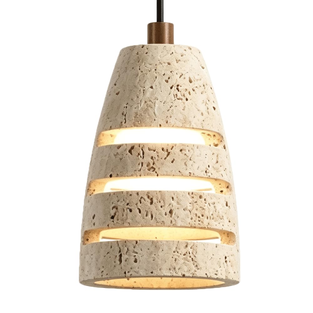 ESIYUVO 4.3 Inch Chandelier Japanese Wabi-sabi Conical Hanging Lamp Natural Travertine Adjustable Pendant Light G9 Decorative Lighting Fixture for Hallway Dining Room Bar Counter Entryway Corner