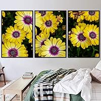 3 Piece Framed Canvas Wall Art Yellow Cluster Flowers and Colorful Bouquet Canvas Prints Home Artwork Decoration for Living Room,Bedroom - 16