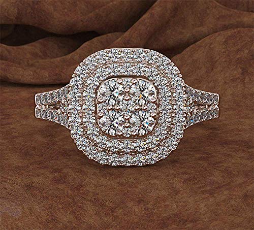 Aimys Fashion Ring Cushion Cut 5A Zircon Stone Rose Gold Engagement Wedding Band Ring for Women (10#)