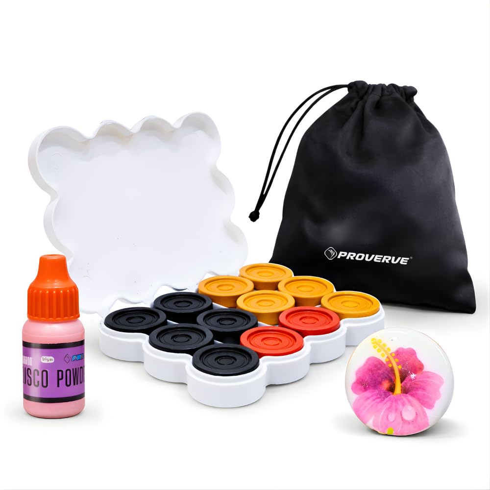 Proverve Carrom Coins Set with Floral Striker & Disco Powder | 8mm Plastic Wooden Look Carrom Board Coins Combo for Kids & Adults | Carrom Accessories Kit (24 Coins)