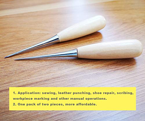 Zlksker (Pack Of 2) Wooden Handle Leather Drillable Stitching Sewing Awl, Punch Hole Gadget Tool #TOP4