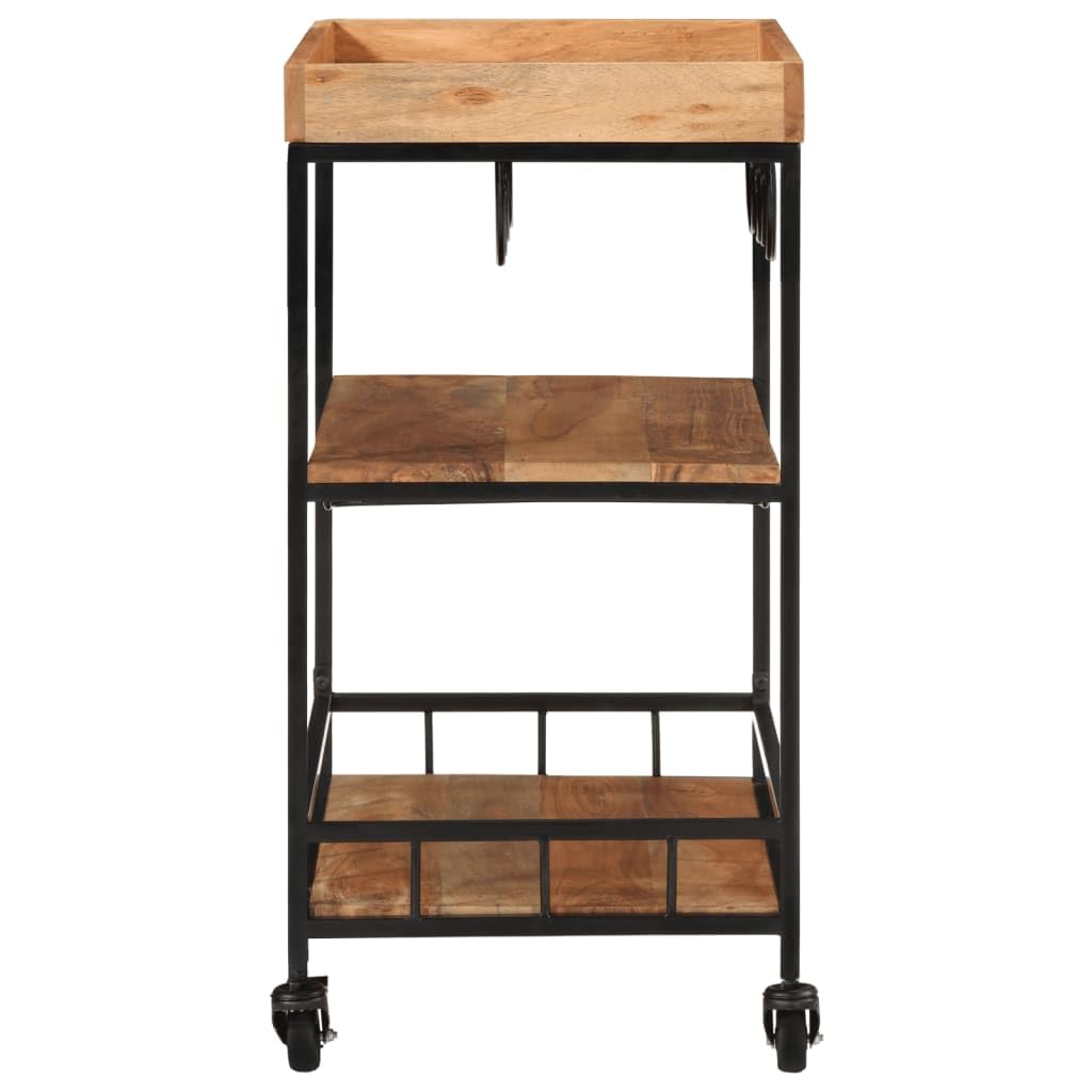 vidaXL Carrito de Bar, Carro con Niveles de Almacenaje, Carrito de Servicio, Carrito de Bebidas para Cocina, Madera Maciza de Acacia y Hierro