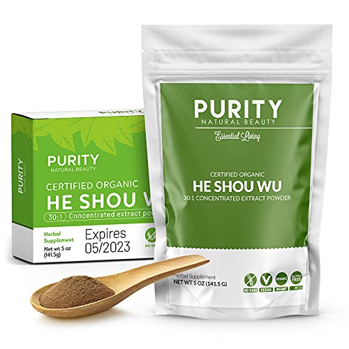 Certified Organic He Shou Wu Maximum Effectiveness, Organic Fo Ti 30:1 Potency, Large 5oz Bag, Restore Hair Color! Boost Energy! Sleep Better! Dissolves Easily in Coffee or Tea, Pleasantly Mild Taste
