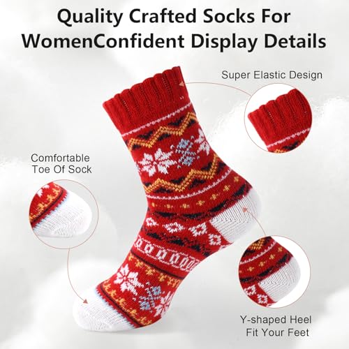 YANGYANG 5 Pairs Winter Warm Thick Crew Knit Socks for Women, Christmas Gifts, Stocking Stuffers2