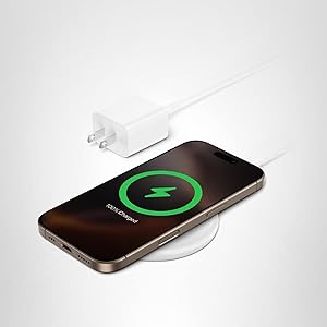Belkin Magnetic Wireless Charging Pad 15W - MagSafe-Compatible Qi2-Certified Wireless Charger for iPhone 16 Series, Samsung Galaxy S25, AirPods, & More w/Non-Slip Base, Power Supply Included - White