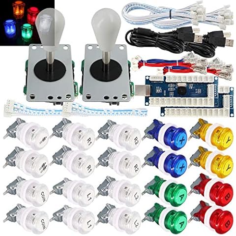 SJ@JX 2 Player Arcade Game Stick Kit with LED Joystick Cover