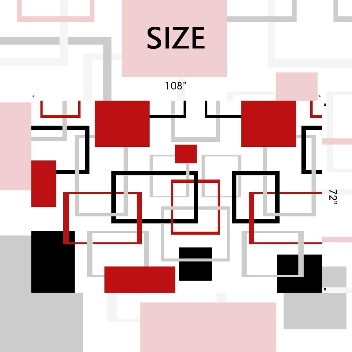 Extra Wide Shower Curtain 108''W x 72''L Clawfoot Tub Wrap Around Red Black Abstract White Grey Gray Checkered Geometric Bathroom Curtains Accessories Polyester Fabric Waterproof 18 Pack Hooks