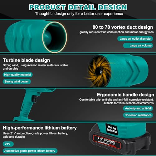 Turbo - Soplador de aire secador de coche de 800 W - Soplador de alta potencia de 35000 RPM para coches, sofás, camping, talleres, colchones de aire y juguetes