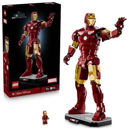 LEGO | Marvel Iron Man Mark 3 Collectors Edition Figure - Avengers Display Model Kit for Adults - incl. a Minifigure & Arc Reactor - Collectible Gift for Fans - 76344