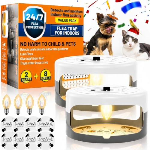 2 Pack Flea Traps for Inside Your Home Indoor Flea Traps with 8 Sticky Pads Flea Monitoring Trap for Home Sticky Insect Catcher for Fleas Moths & Gnats