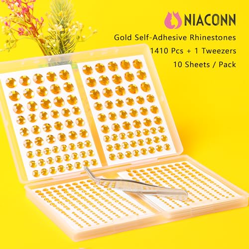 NIACONN-Gold-Face-Jewels-Gems-Stick-On-10-Sheets1410-Particles-Self-Adhesive-Rhinestone-Hair-Gems-Stickers-for-Makeup-DIY
