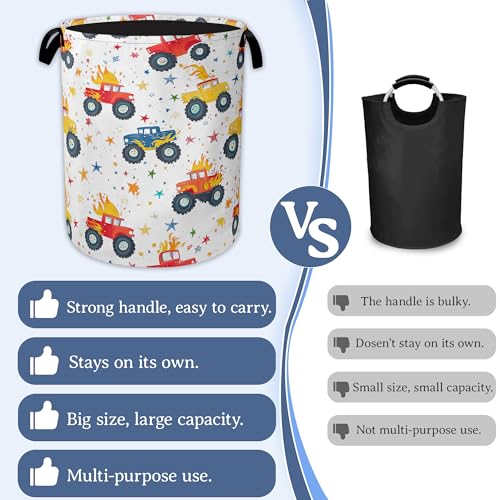 Image of Cute Truck Laundry Basket,Foldable Oxford Cloth Laundry Hamper With Handle, 20.8 inchx16 inch Portable Clothes Storage Basket Bag for Laundry Room /Bathroom /Bedroom /Dormitories