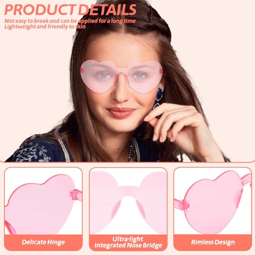 10 Pairs Heart Sunglasses Heart Shaped Sunglasses Bulk Rimless Clear Heart Glasses for Women Girl Party Favor3