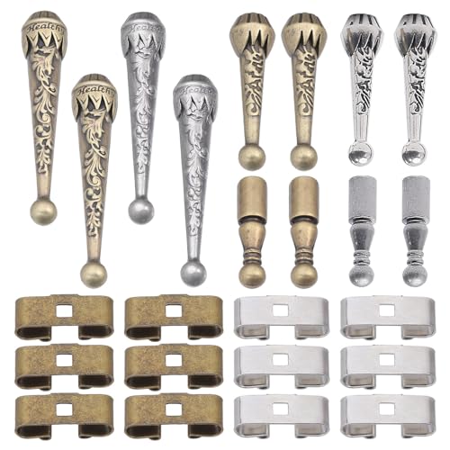 CHGCRAFT 24Pcs 3 Styles Bolo Tie Tips Replacement End Caps Kit Vintage Bolo Tie Findings Bolo Tie Slide Clasp and Alloy Cord End for DIY Bolo Tie Making