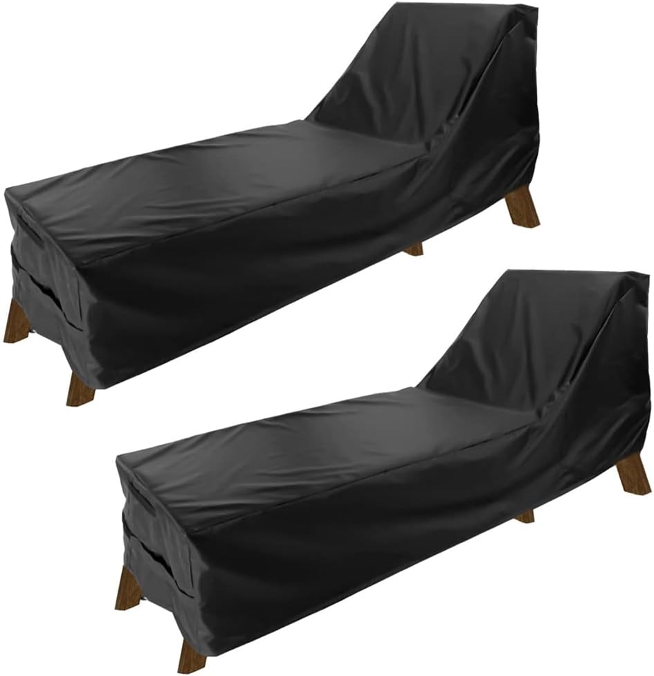 Patio Chaise Lounge Cover, Waterproof Sunlounger, 420D Heavy Duty, Anti-UV and Dustproof, 2Pack 82 Inch Oxford Cloth
