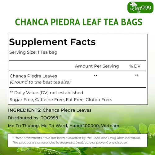 Image of TOG999, Premium 60 Chanca Piedra Leaf Tea Bags, 100% Natural & Pure from Chanca Piedra Leaves. Loose Leaf Chanca Piedra Herbal Tea. Made with Natural Material Tea Bags. No Sugar, No Caffeine, No Gluten, Vegan.