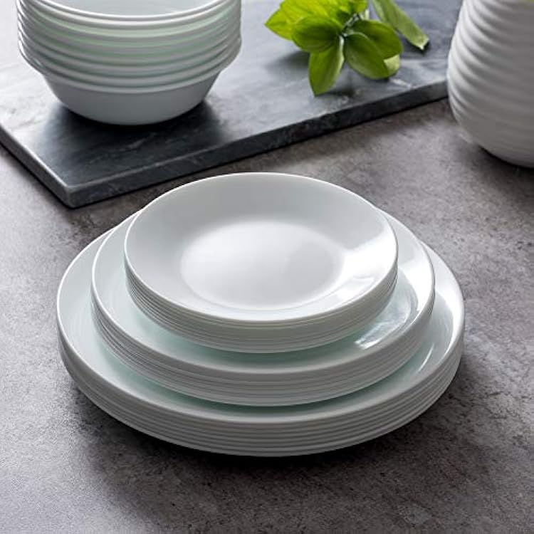 Corelle Vitrelle 8-Piece (6.75) Salad Appetizer Plates Set, Triple Layer Glass and Chip Resistant, Lightweight Round 6-3/4-inch Plates, Winter Frost White