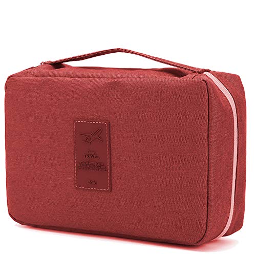 Preisvergleich Produktbild Kulturbeutel, Kulturtasche zum Aufhängen, Boic Reise Kosmetiktasche für Frauen Herren, Waschtasche mit Haken, Waschbeutel für Mann Damen mädchen, wasserdicht und Hängen, 25 x 17 x 9cm (Rot)