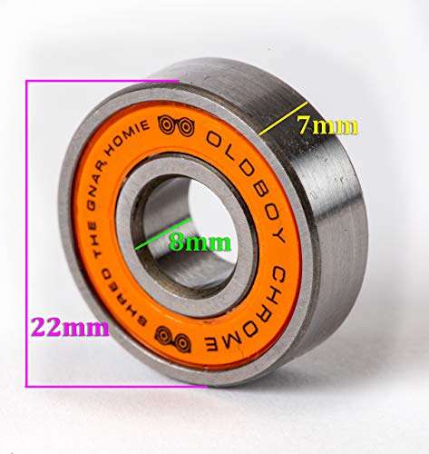 Oldboy Chrome Skateboard Bearings, Set Of 8 Bearings For Skateboard, Longboard, Inline Skates, Rollerblades, Lube Chrome Ball Bearings, Skateboard Accessories (608Rs Zro2 At 8 X 22 X 7 Mm) #TOP4