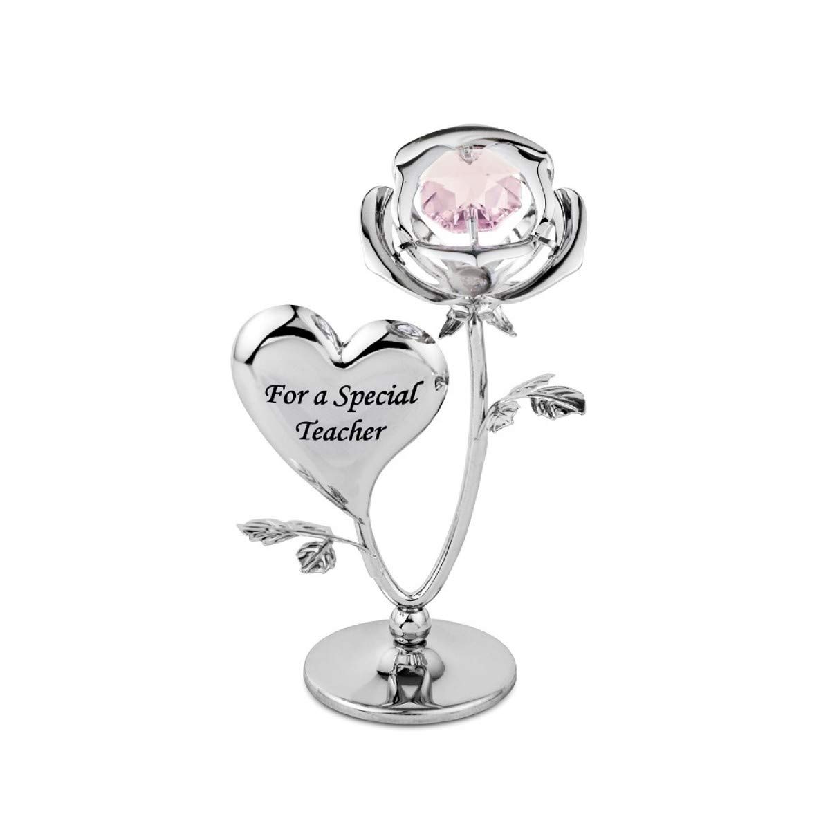 crystocraft For a Special Teacher Rose Crystal Ornament with Swarovski Elements with Pink Crystal Gift Boxed Chrome Plated Perfect Keepsake Figurine Gift Celebrations Special Occasions
