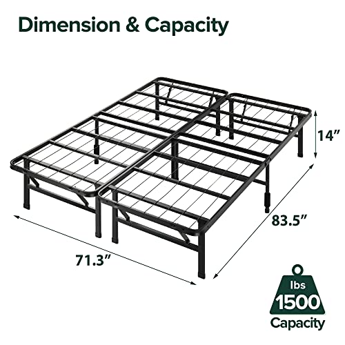 Image of Zinus SmartBase Tool-Free Assembly Mattress Foundation, 14 Inch Metal Platform Bed Frame, No Box Spring Needed, Sturdy Steel Frame, Underbed Storage, Black, Cal King
