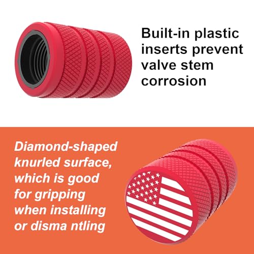 Image of Tire Valve Stem Caps, Black, 6 pcs /Pack, Anodized Aluminum Tire Valve Cap Set, Corrosion Resistant, Universal Stem Covers for Cars Trucks Motorcycles SUVs and Bikes (red)