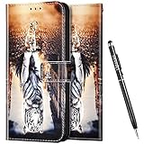 Uposao Kompatibel mit Samsung Galaxy S10 Hülle Leder Handyhülle Glitzer 3D Bling Strass Diamant Wallet Hülle Klapphülle Brieftasche Schutzhülle Flip Case Magnetisch Kartenfach,Braun Katze