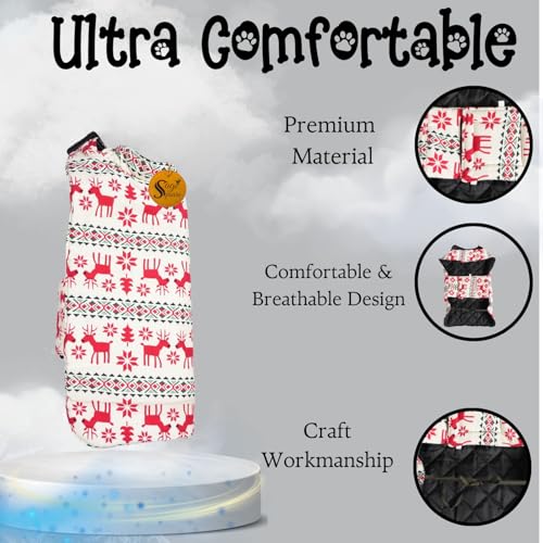 Image of Sage Square Winter Coloured Dog Coat - All-Weather Protection, Windproof, Waterproof Cozy Fleece Lining, Adjustable Straps, Durable, Stylish, Comfortable, Jacket (Red Dear Print, XX-Large)
