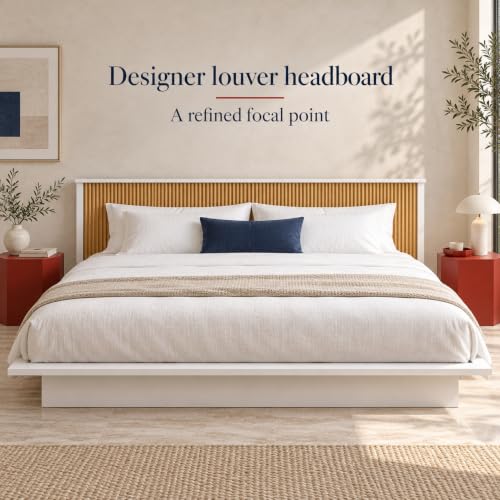 Image of Bniture Modern Low Height King Size Bed Without Storage | Engineered Wood Platform Bed Headboard | Bed King Size Wooden Cot Double Bed for Bedroom 3 Year Warranty (Frosty White & Giant Wood)