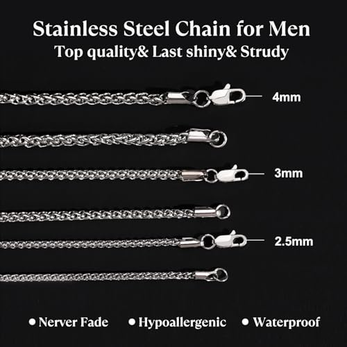 Wheat Chain Necklace for Men and Women, 2.5mm/3mm/4mm Silver Tone Stainless Steel Chain, Simple Jewelry Gift, 16-26 Inch2