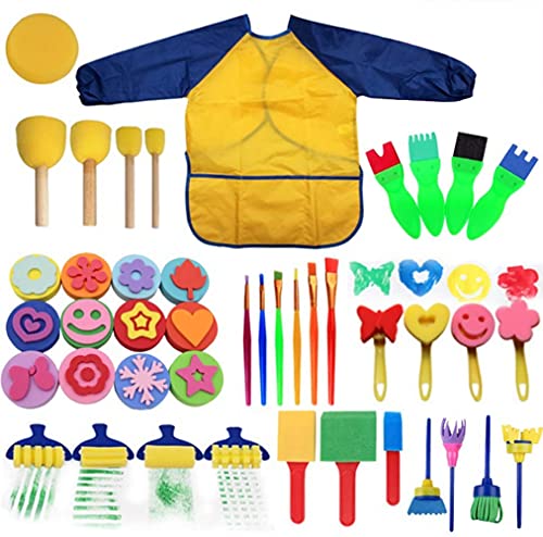 Yesier Paint Sponges For Kids Sponge Painting Brushes Early Learning Kids Painting Kits Early Learning Foam Brushes Art Crafts Sponge Brush Flower Pattern Brush, 43 Pack #TOP6