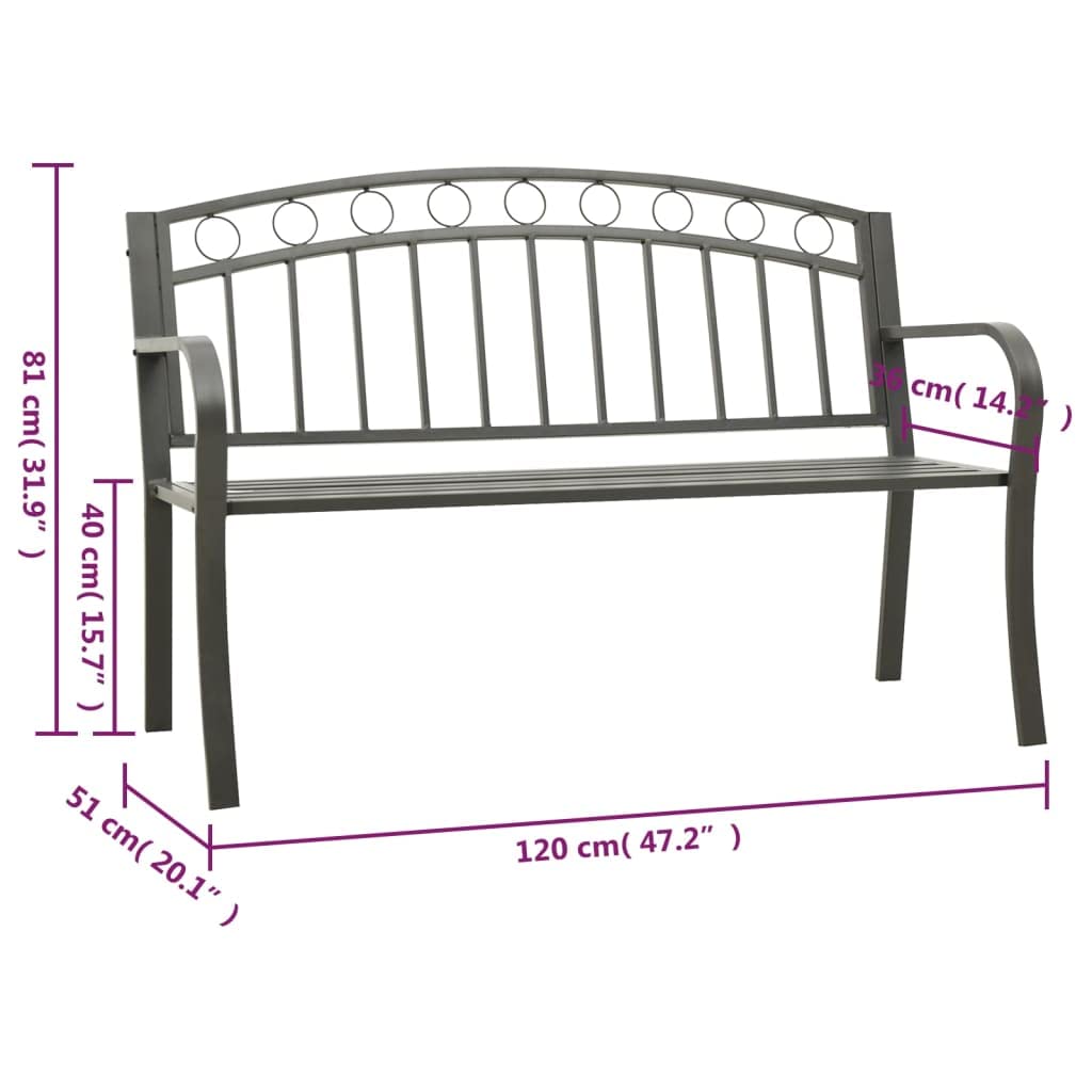 Gartenbank mit integriertem Tisch aus Stahl für den Außenbereich, Gartenbank mit Tisch in Grau, 120 cm, Stahl mit